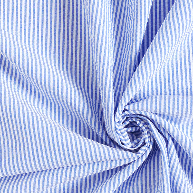 Tela Seersucker Mezcla de algodón Rayas – azul real/blanco lana,  image number 3
