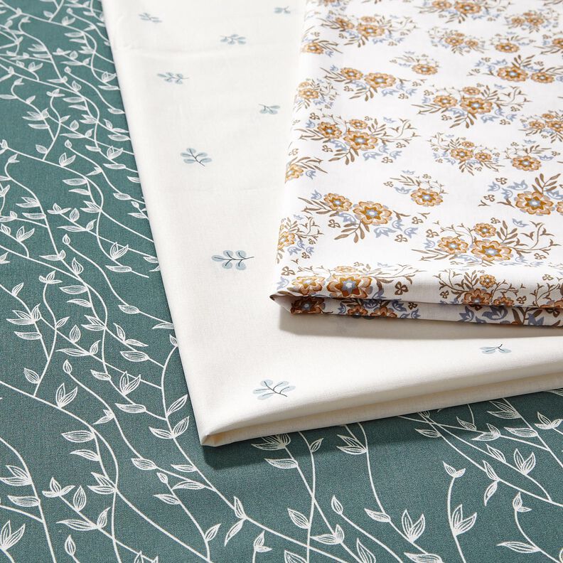 Popelina de algod&oacute;n Ramas y hojas de tilo &ndash; blanco/Eucalipto,  image number 5