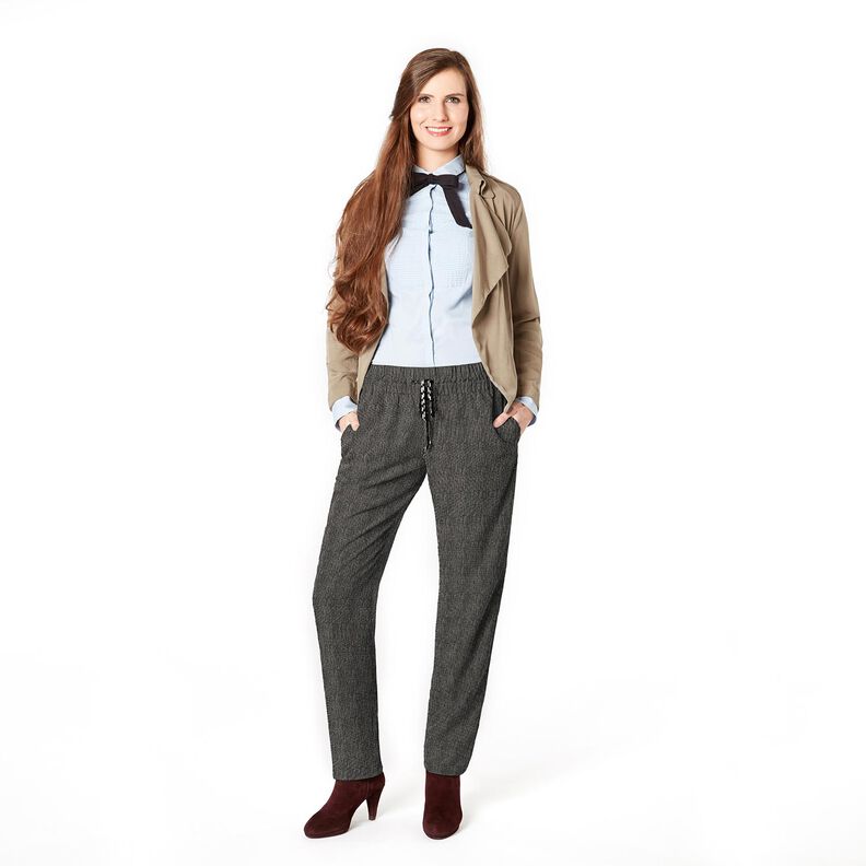 Tejido de pantalón mezcla de lana rayas melange – negro/blanco,  image number 5