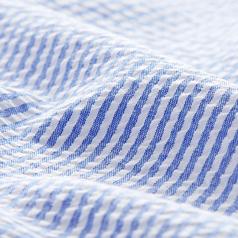 Tela Seersucker Mezcla de algodón Rayas – azul real/blanco lana,  image number 2