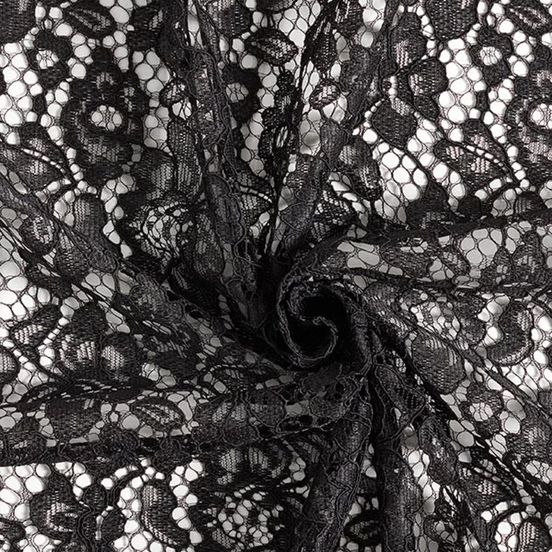 Tela de encaje con el borde curvado de doble cara Flores – negro,  image number 4