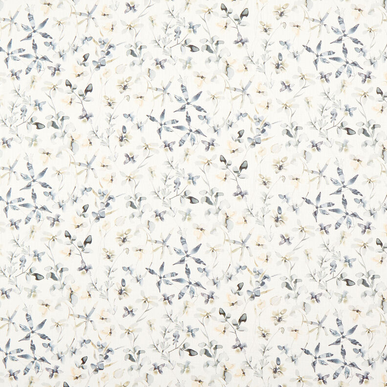 Mezcla de lino y algodón con flores primaverales tipo acuarela – blanco lana,  image number 1