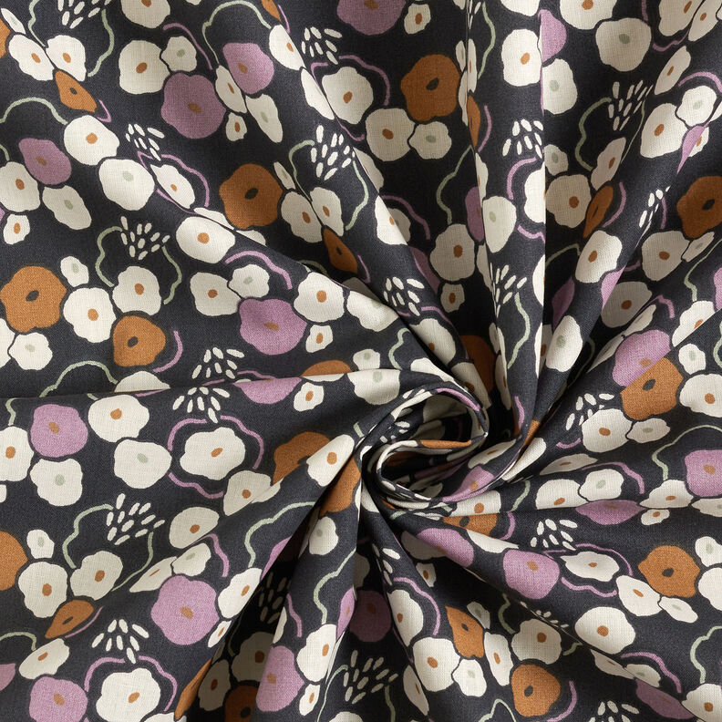 Tela de algodón Cretona Flores juguetonas – azul negro/violeta pastel,  image number 3