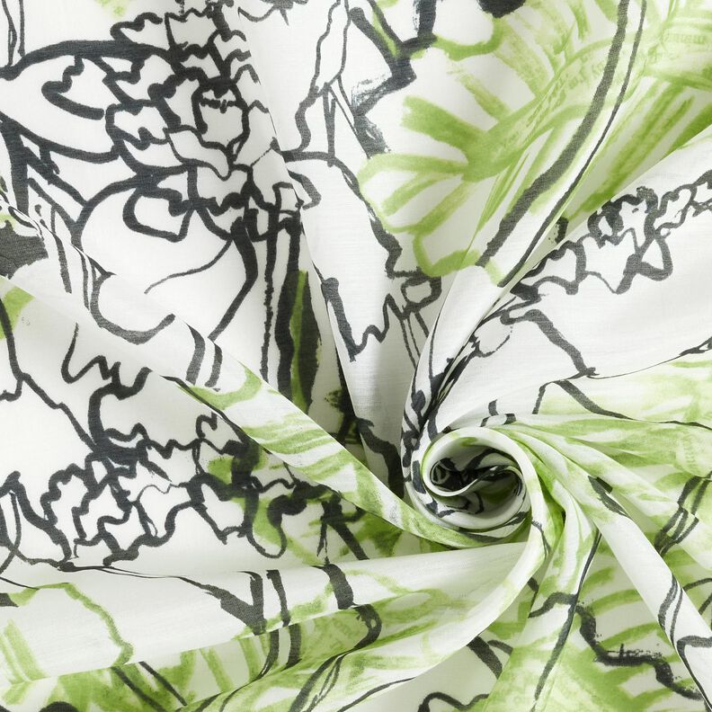 Mezcla de algodón y seda flores abstractas – marfil/verde mayo,  image number 3