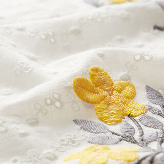 Tela de algodón Bordado inglés Flores – blanco/amarillo, 
