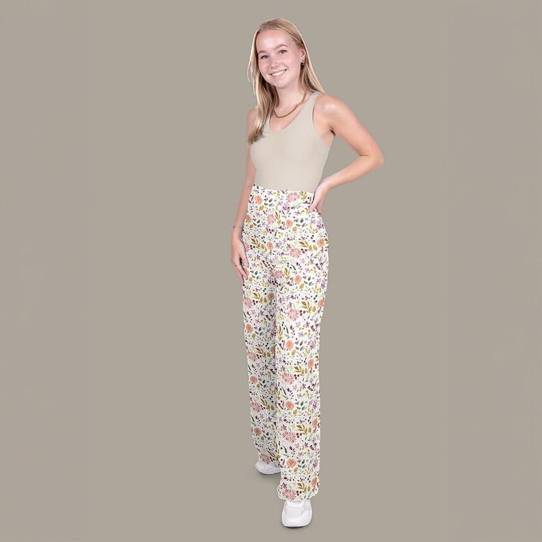 Muselina/doble arruga Prado de flores de acuarela Impresión digital – crema,  image number 5