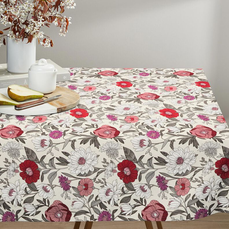 Tela de algodón Cretona Flores coloridas – uva/naturaleza,  image number 6