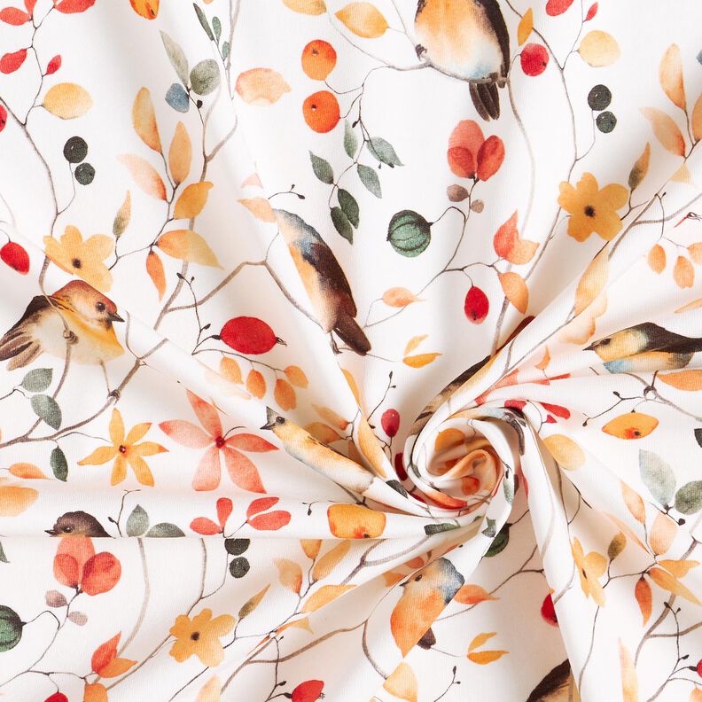 Tela de jersey de algodón Pájaros en las ramas Impresión digital – marfil,  image number 3