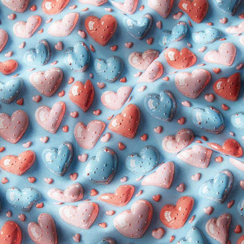 Popelina de algodón Corazones brillantes Impresión digital – azul claro,  image number 2