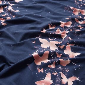 Tela de jersey de algodón Mariposas brillantes | Glitzerpüppi – azul noche/rosa antiguo, 