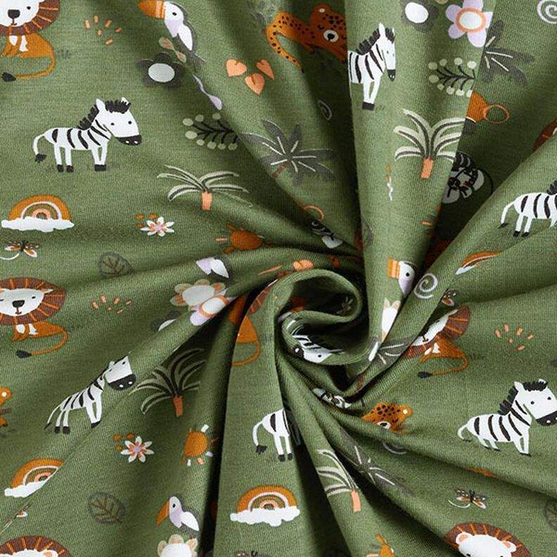 GOTS Tela de jersey de algodón Lindos animales de la selva – pino,  image number 4
