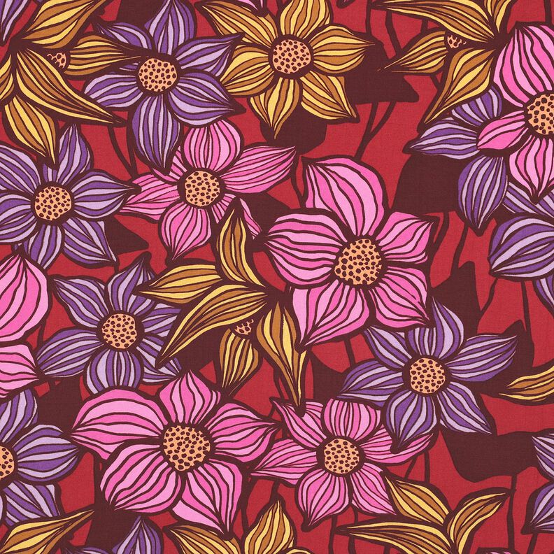LENZING&trade; EcoVero&trade; Tela de viscosa Flores | Poppy Fabrics &ndash; merlot/albaricoque,  image number 1
