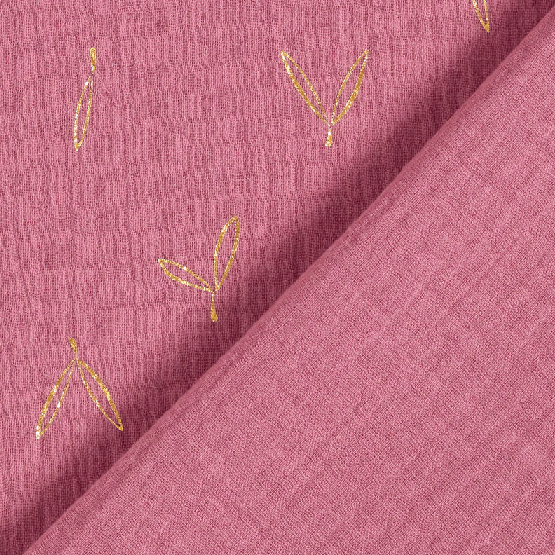 Muselina/doble arruga Estampado de lámina Hojas – frambuesa/dorado,  image number 5