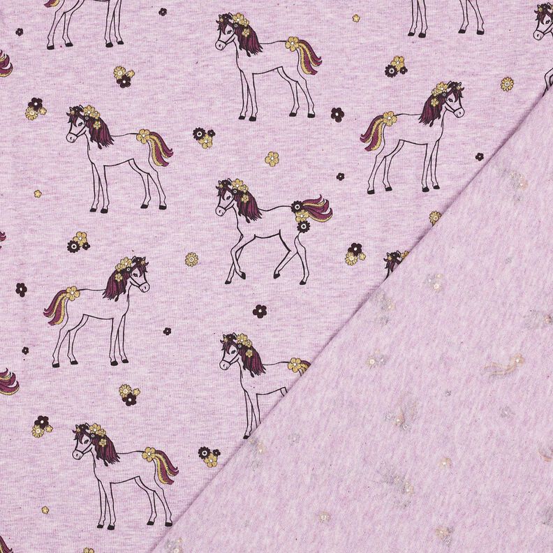 Tela de jersey de algodón Caballo de flores con purpurina | Poppy Fabrics – violeta pastel/dorado,  image number 4
