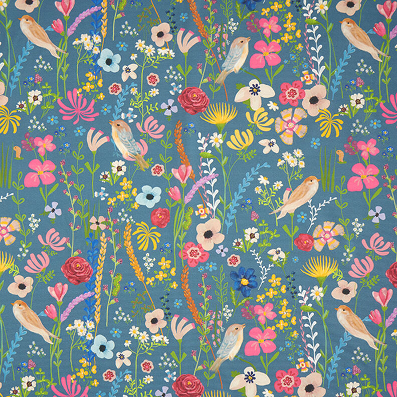 Telas para exteriores Lona Lona Pájaros y flores – azul metálico,  image number 1