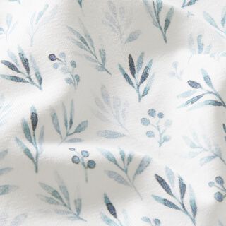 Tela de jersey de algodón Delicadas ramas y flores de acuarela Impresión digital – marfil/azul, 