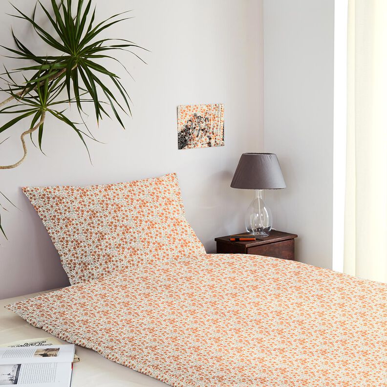 Tela decorativa Satén de algodón Mar de flores – naranja melocotón/blanco,  image number 6
