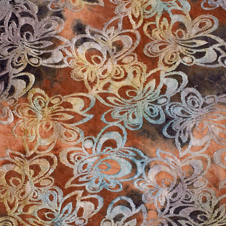 Jersey jacquard Flores con batik – borgoña/piedra gris,  image number 1