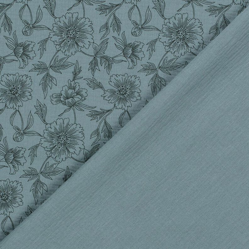 Muselina/doble arruga Flores grandes – azul gris/negro,  image number 4