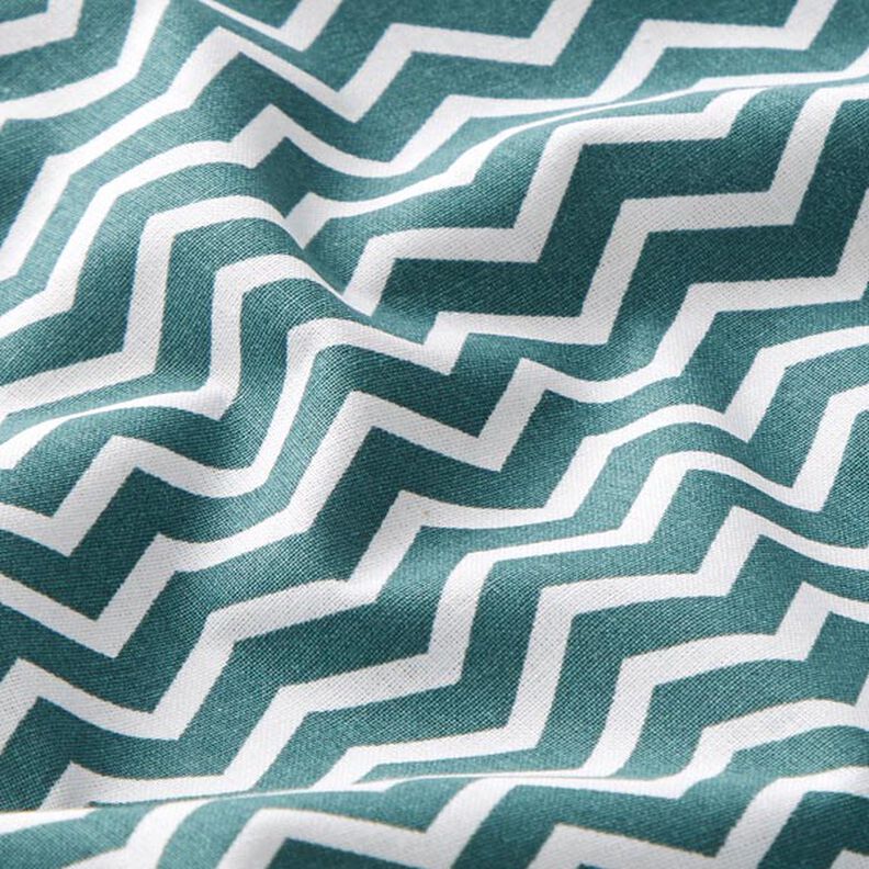 Tela de algodón Cretona Zig zag – verde oscuro/blanco,  image number 2