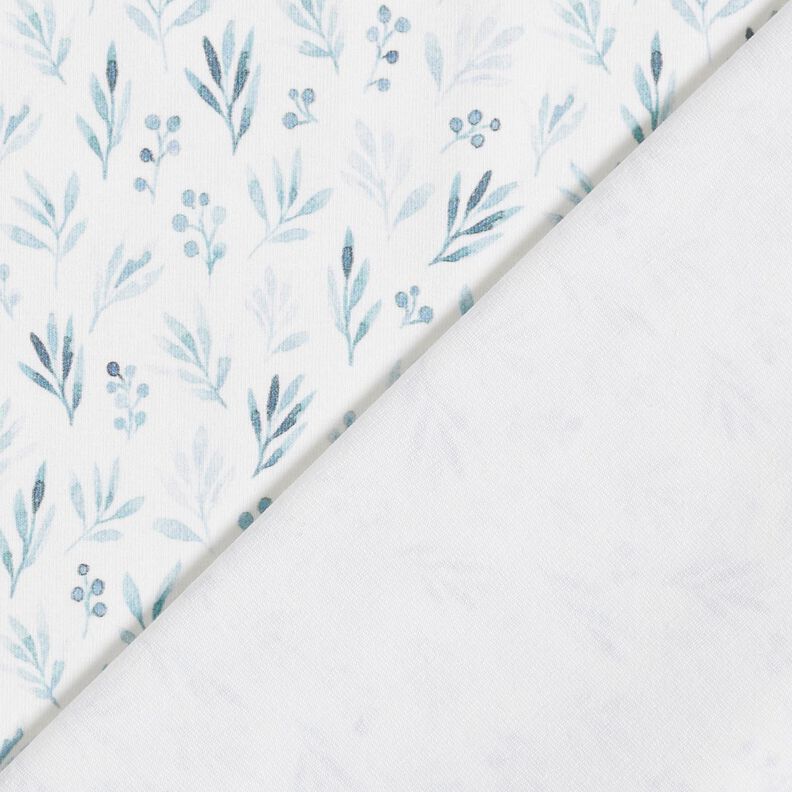 Tela de jersey de algodón Delicadas ramas y flores de acuarela Impresión digital – marfil/azul,  image number 4