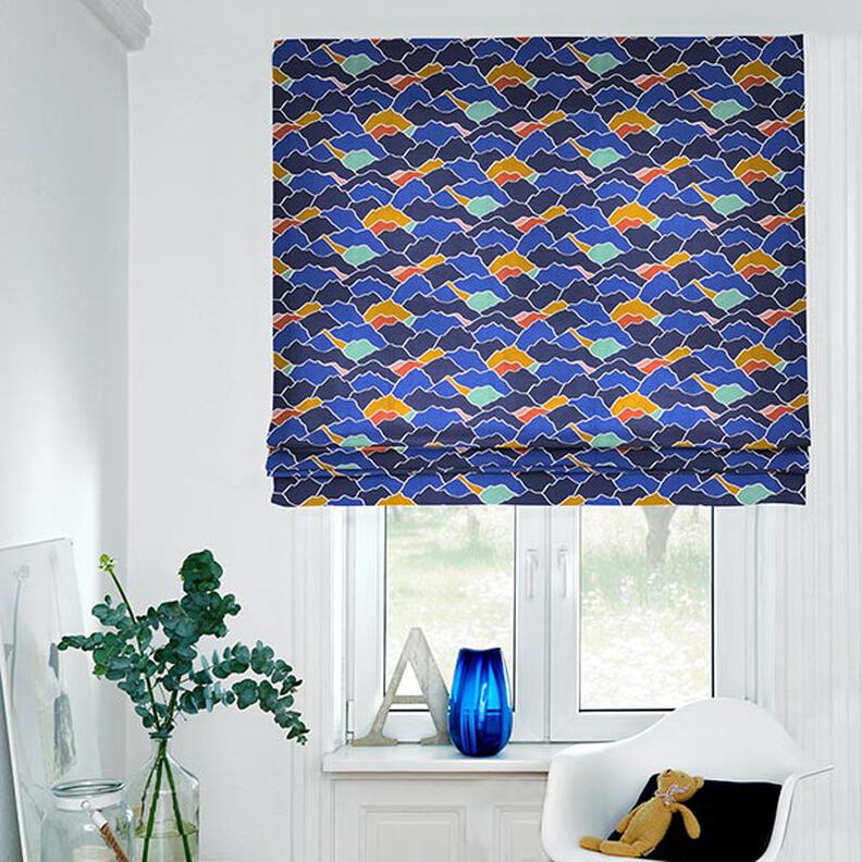 Tela de algodón Cretona Ondas abstractas – azul real/salvia,  image number 7