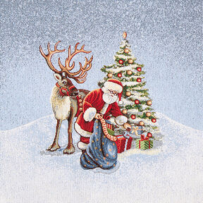 Piezas decorativas Tapiz Papá Noel con renos – azul, 