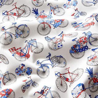 Tela de algodón Cretona Bicicletas retro – blanco/azul, 