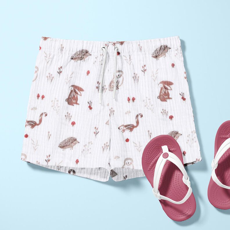 Muselina/doble arruga Animales en el claro del bosque – blanco,  image number 6