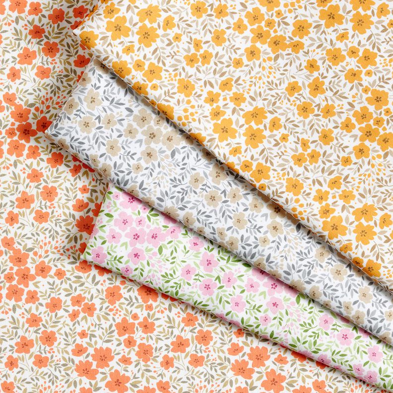 Tela decorativa Satén de algodón Mar de flores – naranja melocotón/blanco,  image number 5