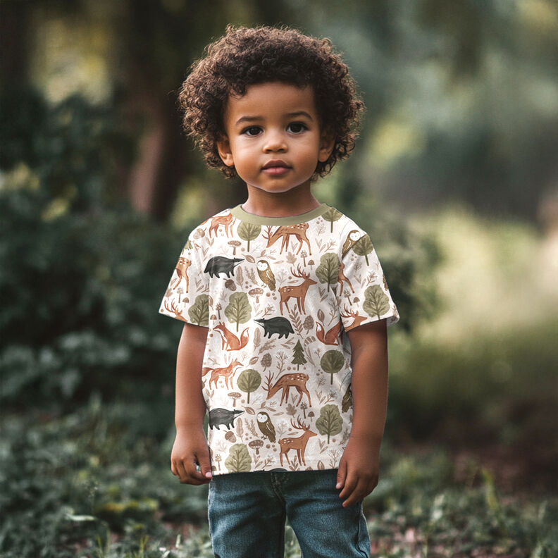 Sudadera Rugosa Animales en el bosque Impresión digital | Poppy Fabrics – blanco lana,  image number 5