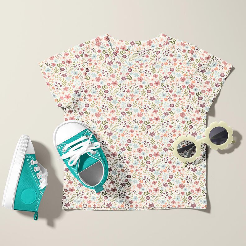 Tela de jersey de algodón Prado con flores – marfil,  image number 5