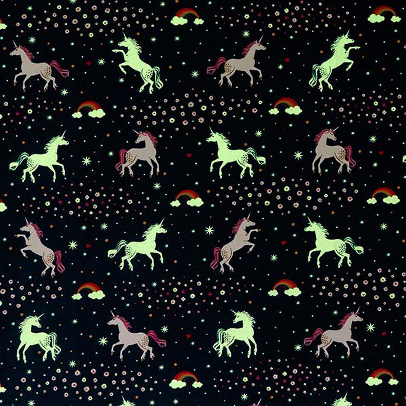 Tela decorativa Unicornios bailando Brilla en la oscuridad – azul océano/rosa,  image number 13