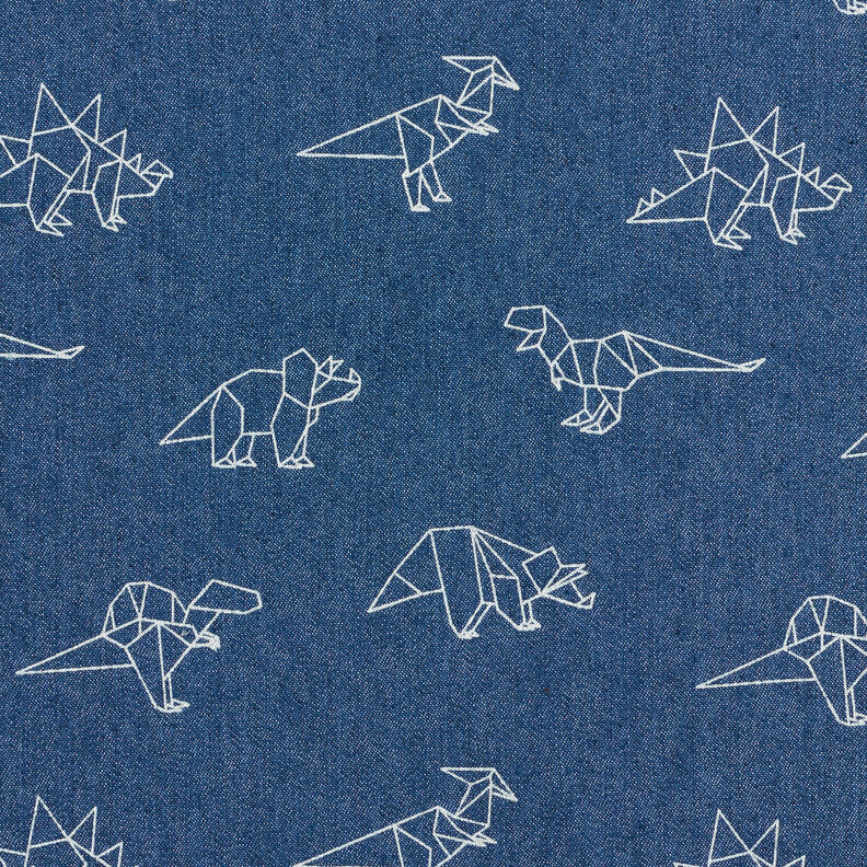 Tela vaquera Stretch Dinosaurios de origami – azul vaquero,  image number 1