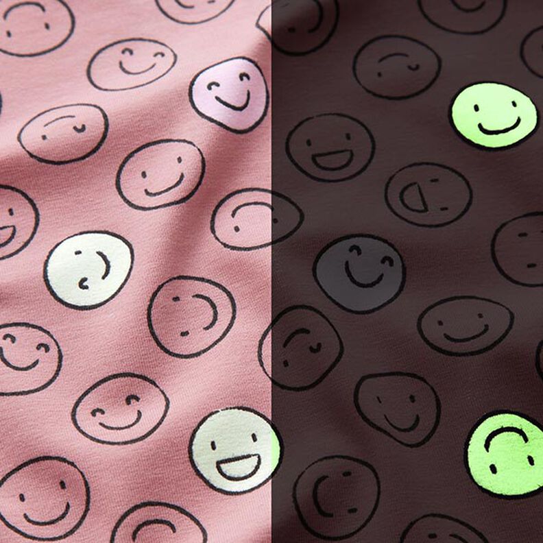 Tela de jersey de algodón Smiley que brilla en la oscuridad – rosa antiguo,  image number 3