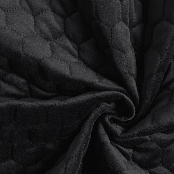 Tela de tapicería Terciopelo acolchado en diseño de panal – negro – Muestra,  image number 5