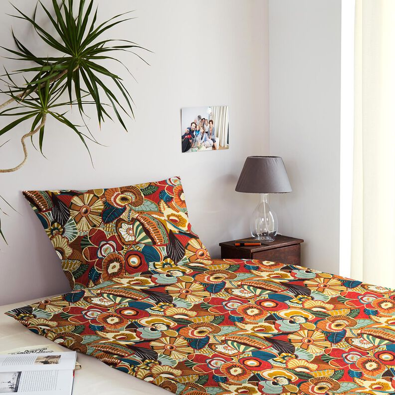 Tela de algodón Cretona Flores folclóricas – carmín/petroleo,  image number 7