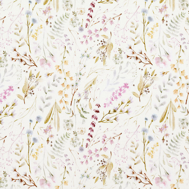 Jersey de viscosa delicadas flores y hojas – marfil,  image number 1