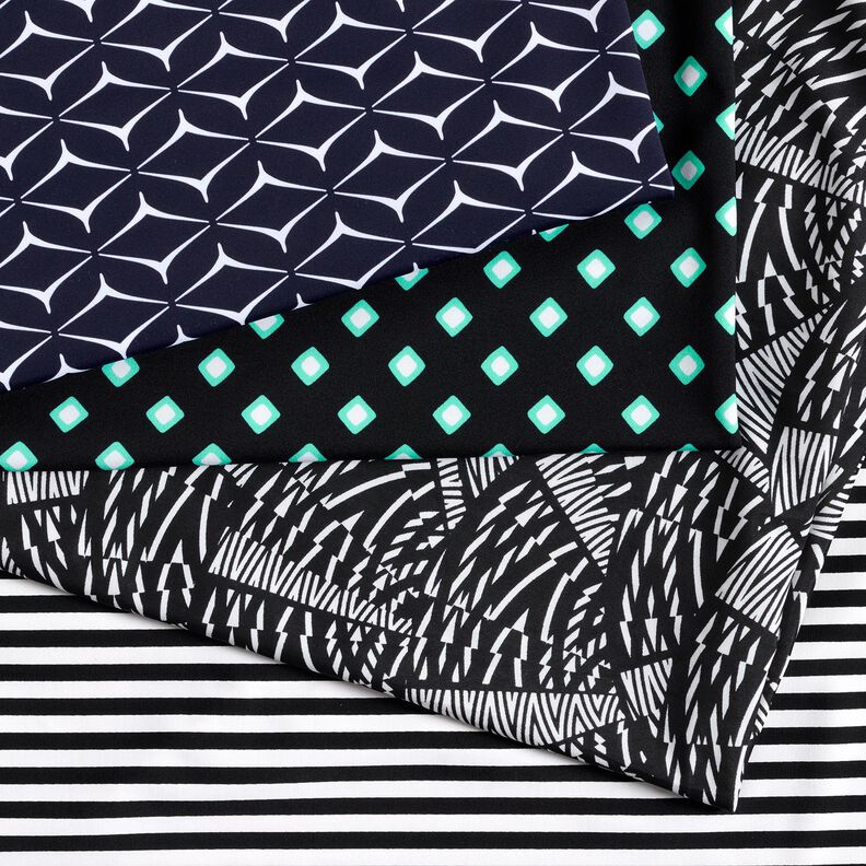 Tejido de bañador con rombos abstractos – azul noche/blanco,  image number 5