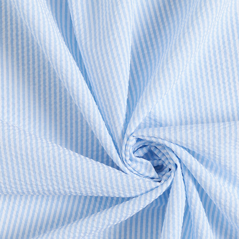 Tela Seersucker Mezcla de algodón Rayas – azul claro/blanco lana,  image number 3
