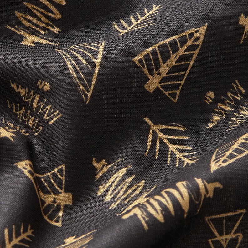 Tela de algodón Cretona Elegantes abetos – negro/dorado,  image number 2