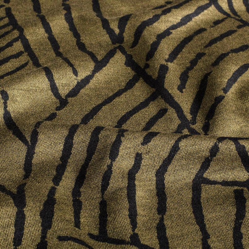 Tela de jersey romaní Hojas abstractas – oliva oscuro/negro,  image number 2