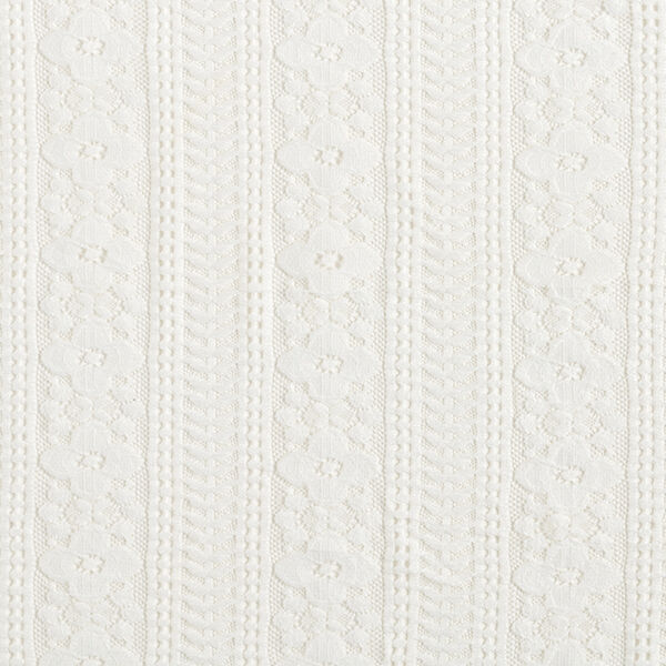 Encaje elástico rayas y flores – blanco lana,  image number 1