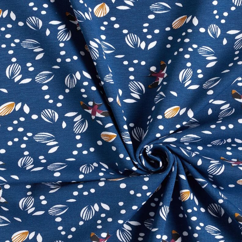 Tela de jersey de algod&oacute;n Golondrinas sobre el prado &ndash; &iacute;ndigo,  image number 3