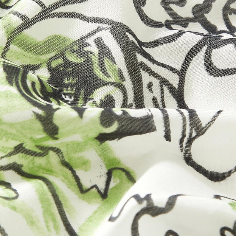 Mezcla de algodón y seda flores abstractas – marfil/verde mayo,  image number 2