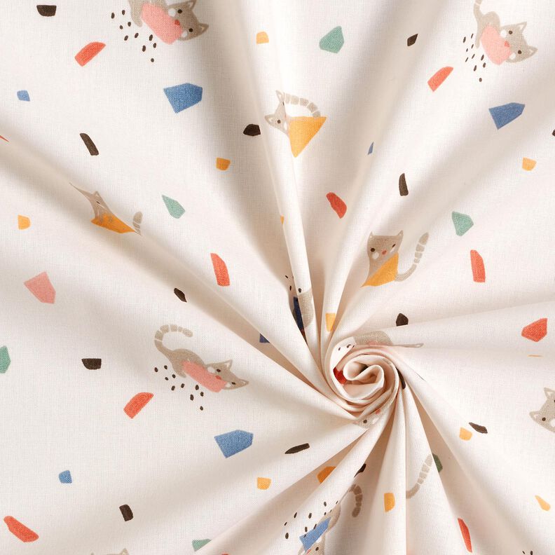 Popelina de algodón Confeti de gato – marfil/marrón claro,  image number 3