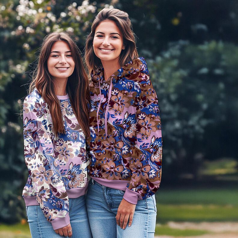 Felpa francesa veraniega Flores pintadas Impresi&oacute;n digital &ndash; &iacute;ndigo/marr&oacute;n oscuro,  image number 5