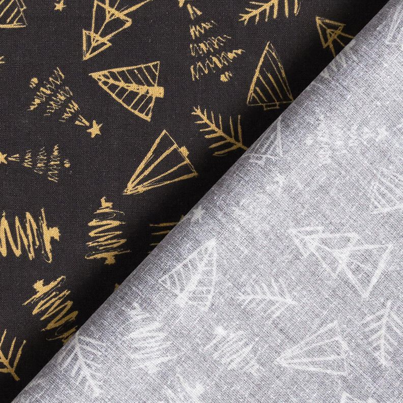 Tela de algodón Cretona Elegantes abetos – negro/dorado,  image number 4