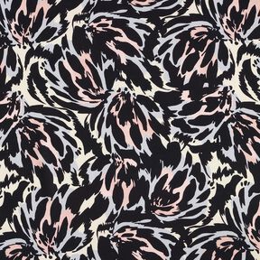 Satén crepé con pétalos abstractos – negro/plateado, 