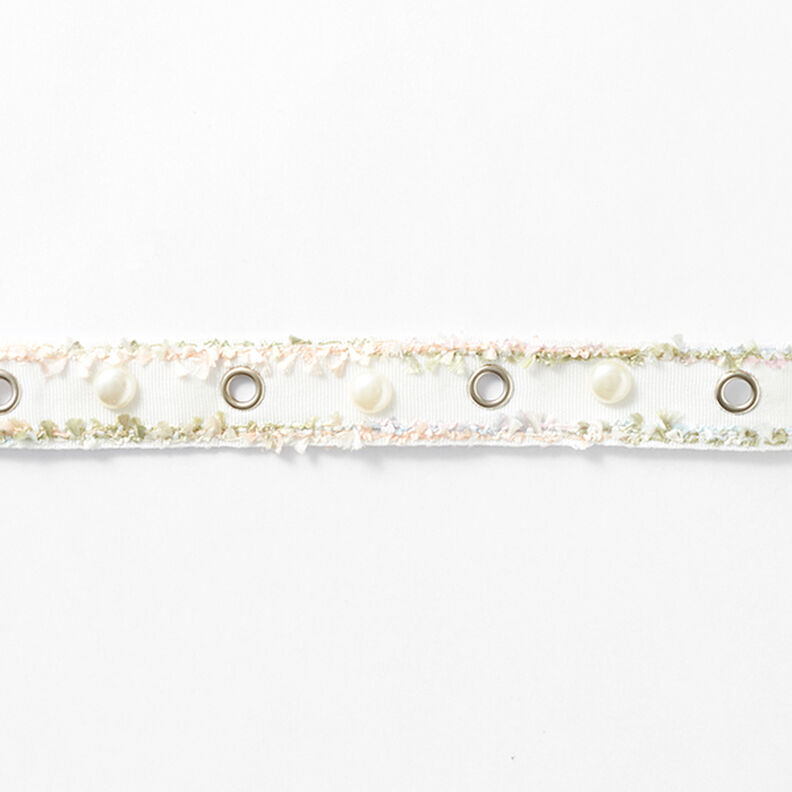 Cinta para tejer Ojales y perlas Pastel [25 mm] – blanco/rosa,  image number 2